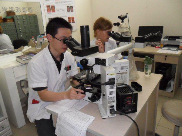 Projects Abroad Medicine interns look through microscopes at a medical centre during their medical placements in China. Two Medicine interns use microscopes at a workshop during their medical internship in China.